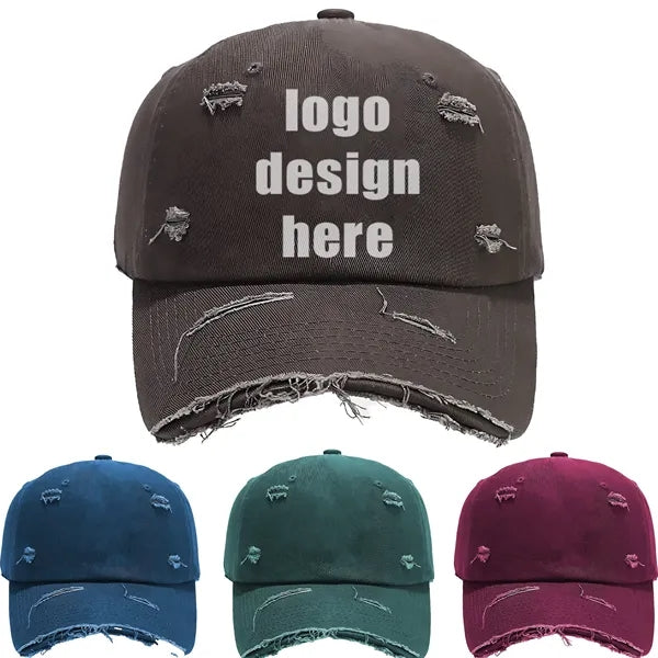 Three-Dimensional Embroidered Ripped Softtop Baseball Cap