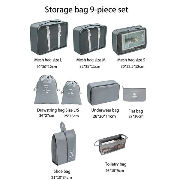 9Pcs Travel Packing Organizers