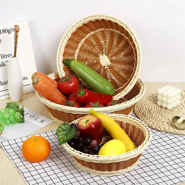 Hand-Woven Rattan Storage Wicker Basket 13.78"x9.84"x2.76"