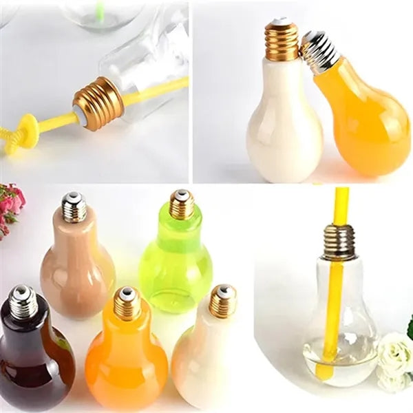 13.5oz Light Bulb PET Novelty Drinking Glasses with Straw