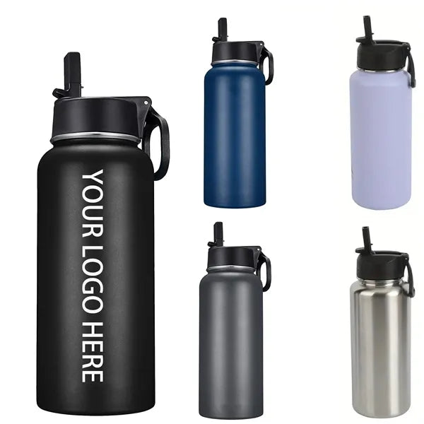 32 Oz Double Walled Vacuum Water Bottle with Straw Lid