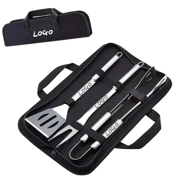 4-Piece Stainless Steel Barbeque Grilling Tool Set with Bag