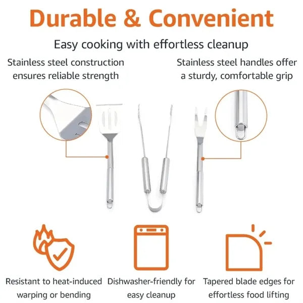 4-Piece Stainless Steel Barbeque Grilling Tool Set with Bag