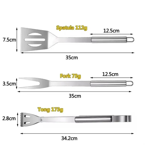 4-Piece Stainless Steel Barbeque Grilling Tool Set with Bag