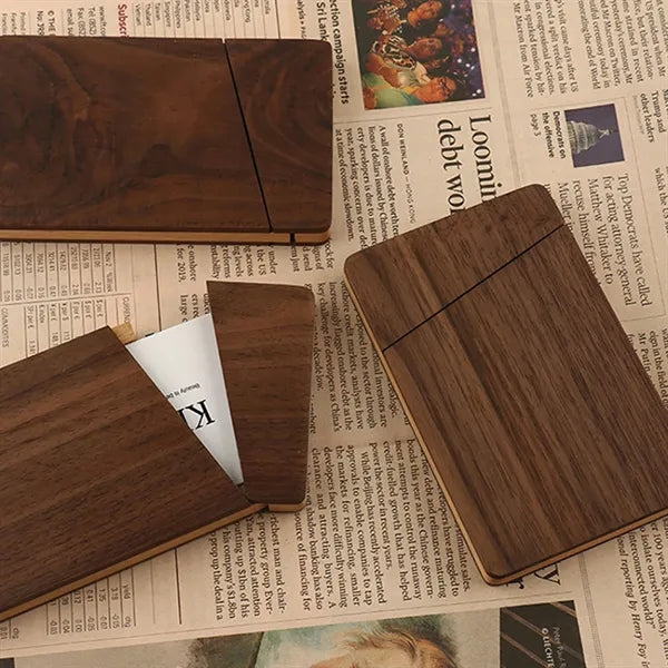 Portable Wood Business Card Holders with Magnetic Closure