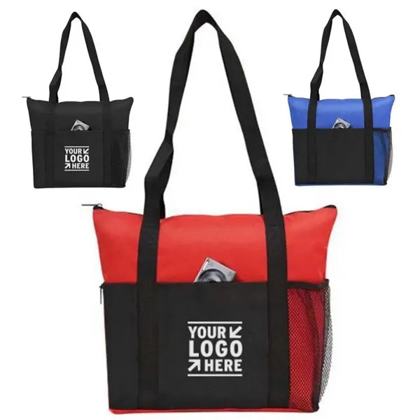 600D Shopping Tote Bags w/ Zipper Closure