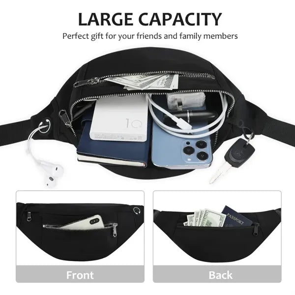 Large Crossbody Fanny Pack with 4-Zipper Pockets