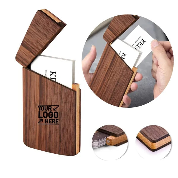 Portable Wood Business Card Holders with Magnetic Closure