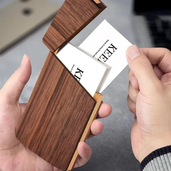 Portable Wood Business Card Holders with Magnetic Closure