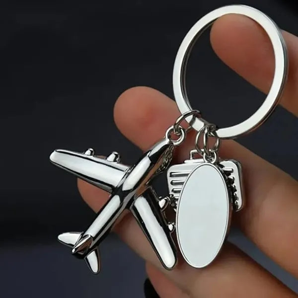Airplane Luggage Tag Charm Keychain Metal Airline Key Ring