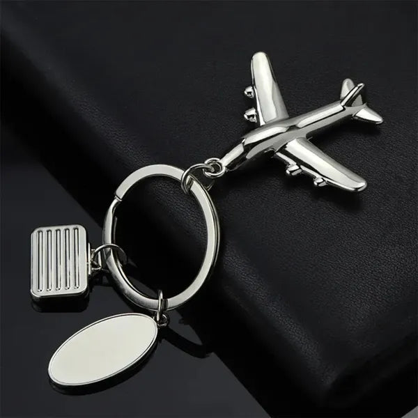 Airplane Luggage Tag Charm Keychain Metal Airline Key Ring