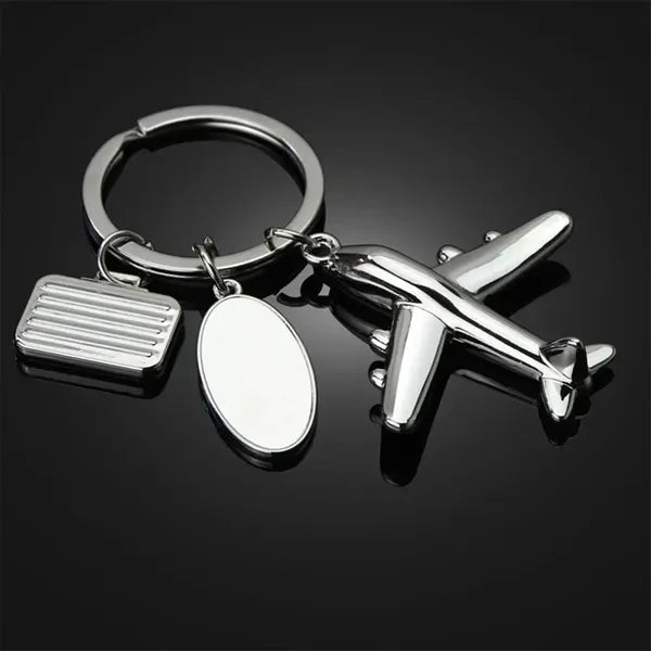 Airplane Luggage Tag Charm Keychain Metal Airline Key Ring