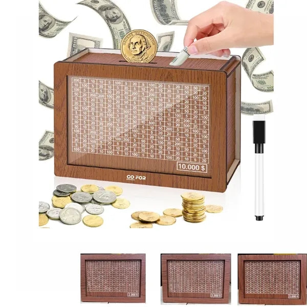Wooden Money Saving Box Piggy Bank with Target and Numbers