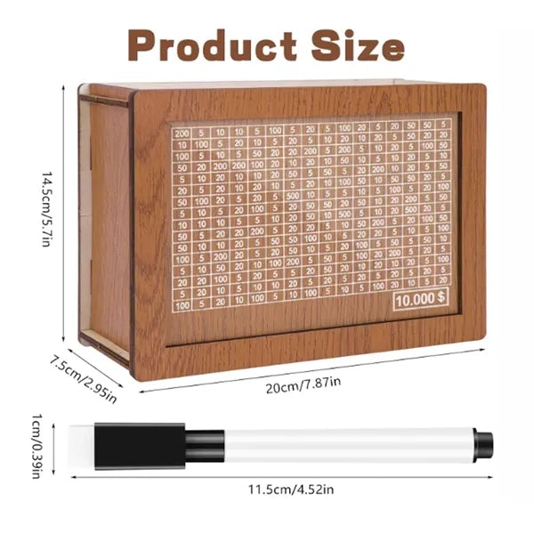 Wooden Money Saving Box Piggy Bank with Target and Numbers