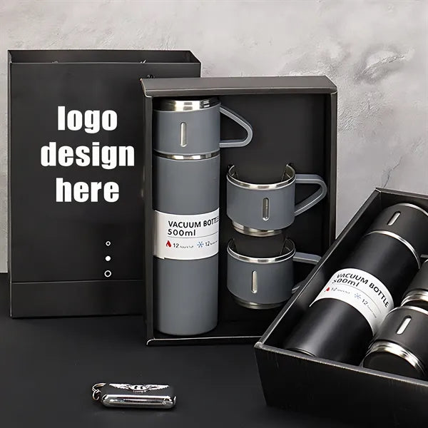 Stainless Steel Thermo Bottle With 3 Cups Insulated Drinks