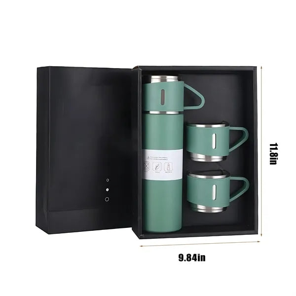 Stainless Steel Thermo Bottle With 3 Cups Insulated Drinks