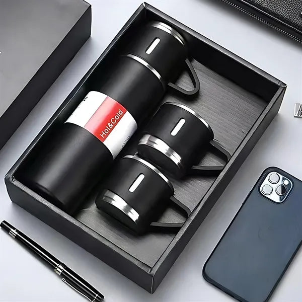 Stainless Steel Thermo Bottle With 3 Cups Insulated Drinks