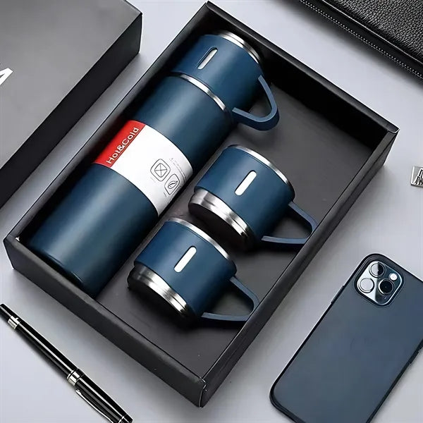 Stainless Steel Thermo Bottle With 3 Cups Insulated Drinks