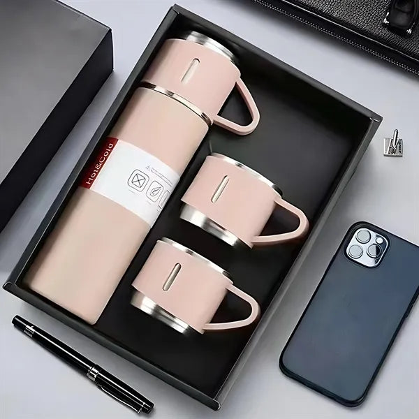 Stainless Steel Thermo Bottle With 3 Cups Insulated Drinks