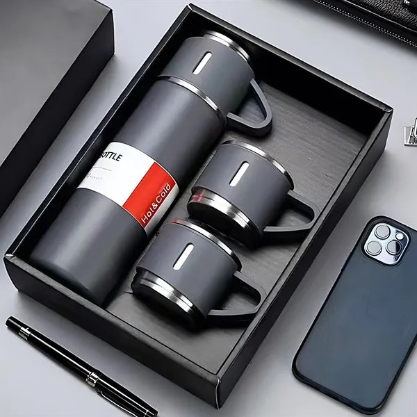 Stainless Steel Thermo Bottle With 3 Cups Insulated Drinks