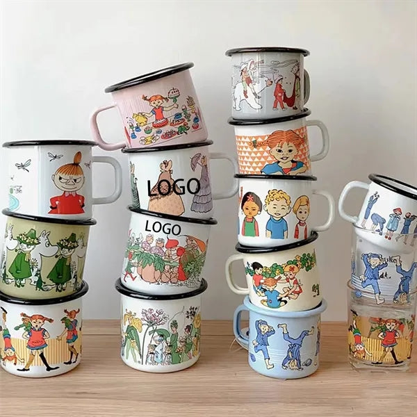 Thickened Outdoor Enamel Mug with Creative Cartoon Design