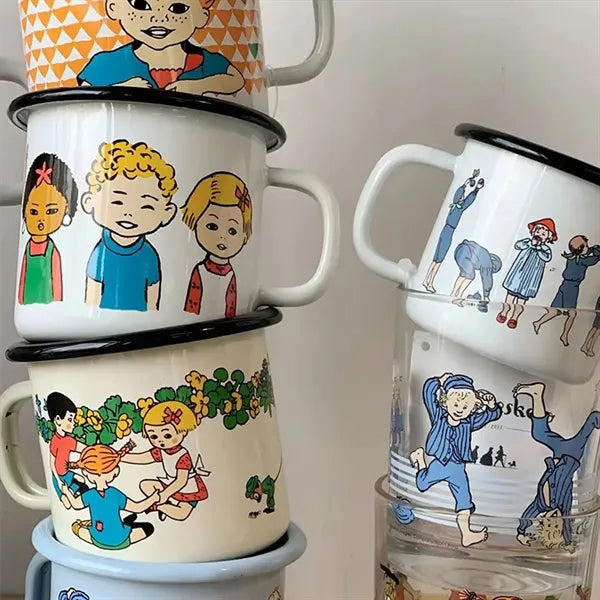 Thickened Outdoor Enamel Mug with Creative Cartoon Design