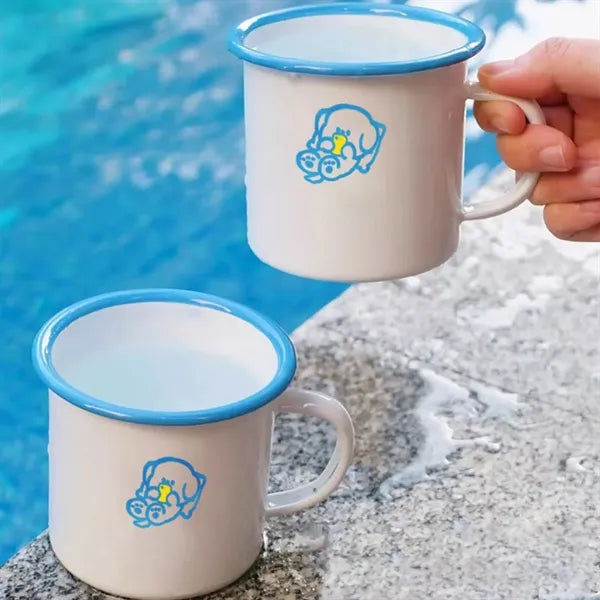 Thickened Outdoor Enamel Mug with Creative Cartoon Design