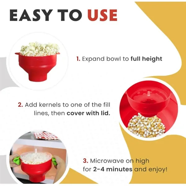 Collapsible Silicone Microwave Hot Air Popcorn Popper Bowl