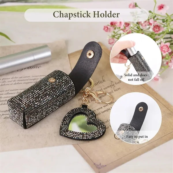 Leather Diamond Lipstick Keychain