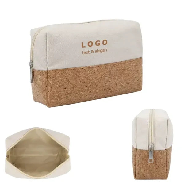 Natural Cork Fabric with Cotton Canvas Pouch Zipper Bag