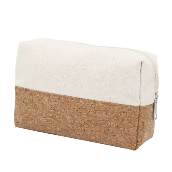 Natural Cork Fabric with Cotton Canvas Pouch Zipper Bag