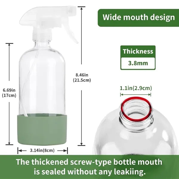 Empty 17oz Clear Glass Spray Bottles with Silicone Sleeve