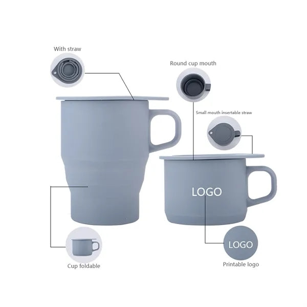 Collapsible Travel Cup with Lid & Straw