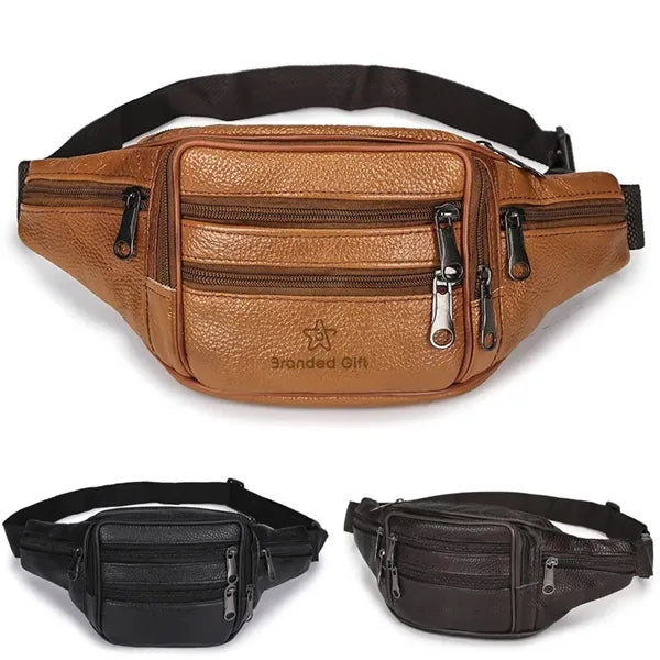 Leather Fanny Pack for Men & Women Multi-Pockets Waist Belt