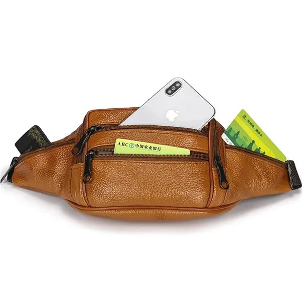 Leather Fanny Pack for Men & Women Multi-Pockets Waist Belt