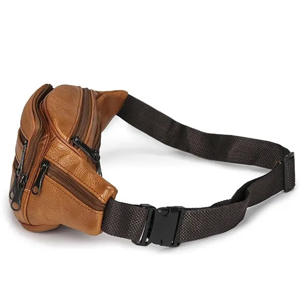 Leather Fanny Pack for Men & Women Multi-Pockets Waist Belt