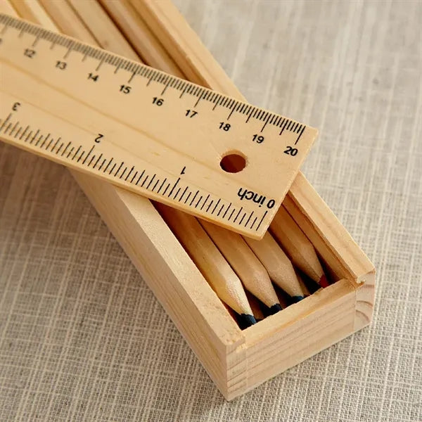 12-Piece Colored Pencil Set In Wooden Ruler Box