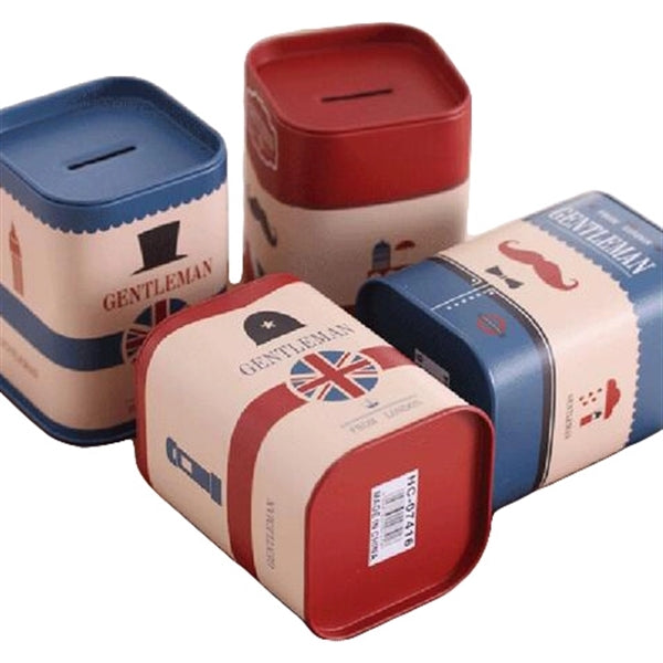 Tin Square Piggy Bank Cartoon Pot