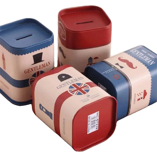 Tin Square Piggy Bank Cartoon Pot