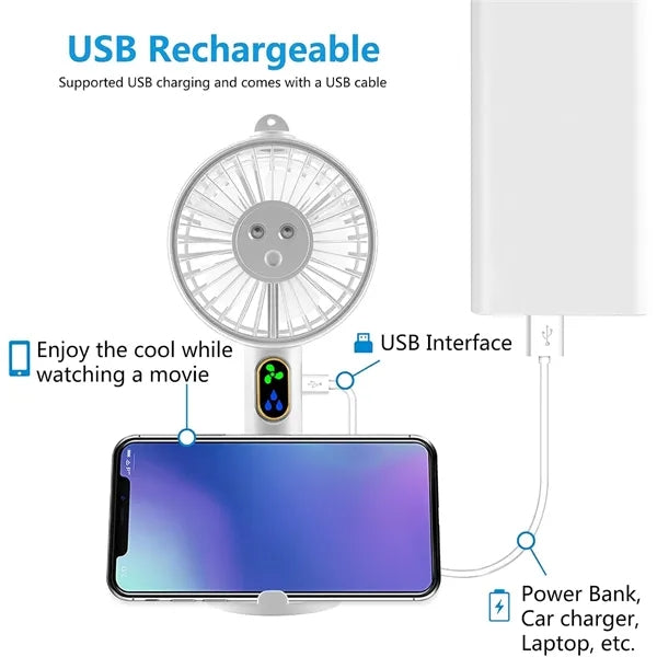 3 Speeds level Handheld Misting Fan