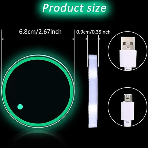 2-Pack LED Car Coaster With 7 Colours Light