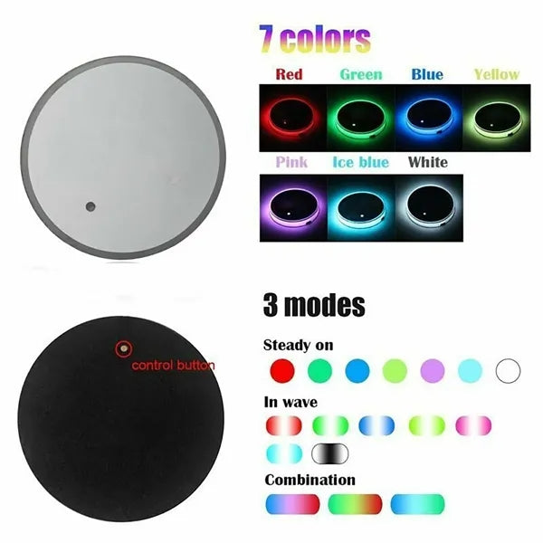2-Pack LED Car Coaster With 7 Colours Light