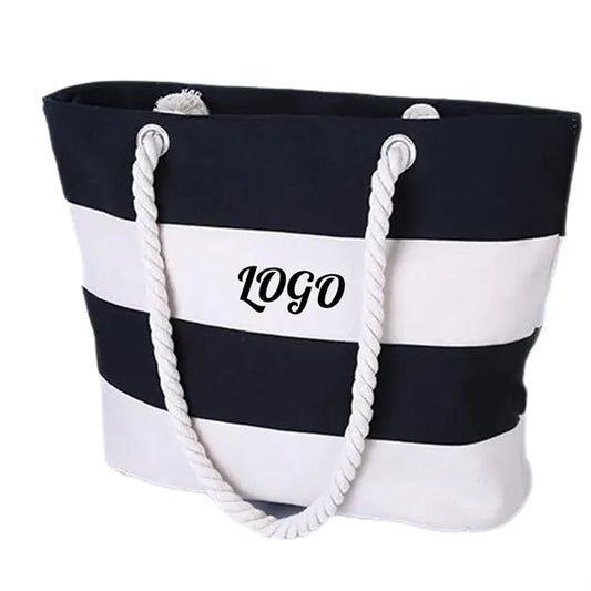 Large Canvas Beach Bag w/ Fancy Rope Handles