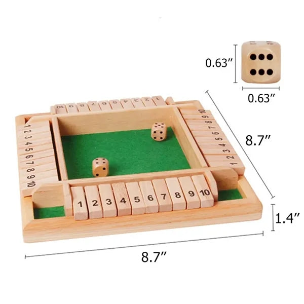Handcrafted Pine Wood Shut The Box Dice Game 8.7"x8.7"