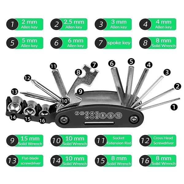Multi-Function 16-in-1 Electric Motorcycle Bike Tools Set