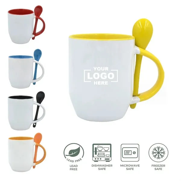 Sublimation Blanks Dishwasher Ceramic Coffee Mugs with Spoon