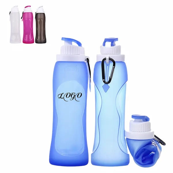 17 Oz Collapsible Compact Silicone Water Bottle w/ Carabiner
