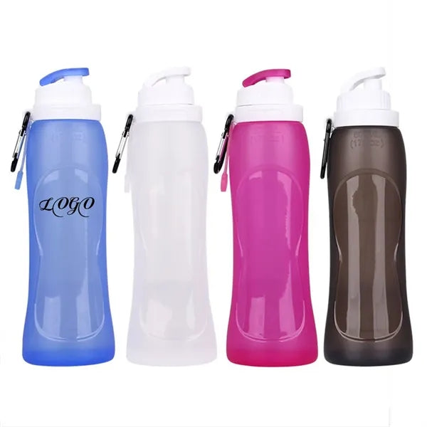 17 Oz Collapsible Compact Silicone Water Bottle w/ Carabiner