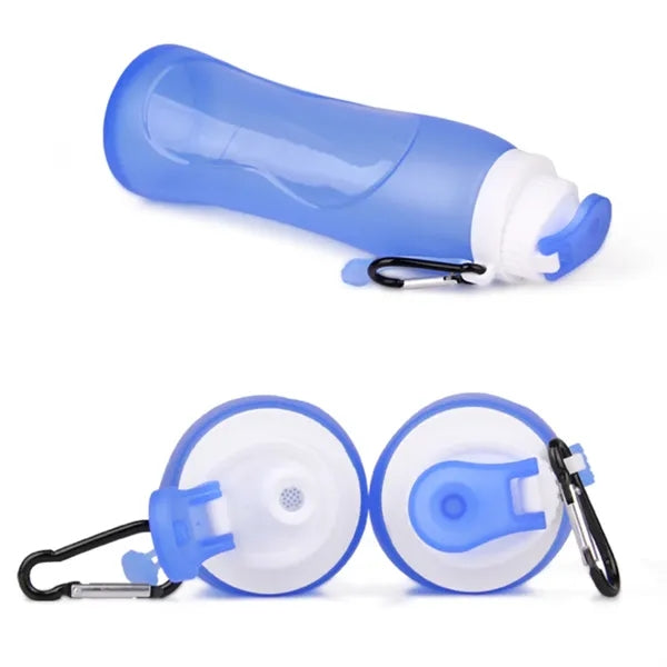 17 Oz Collapsible Compact Silicone Water Bottle w/ Carabiner