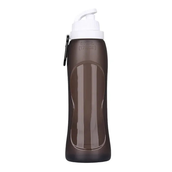 17 Oz Collapsible Compact Silicone Water Bottle w/ Carabiner